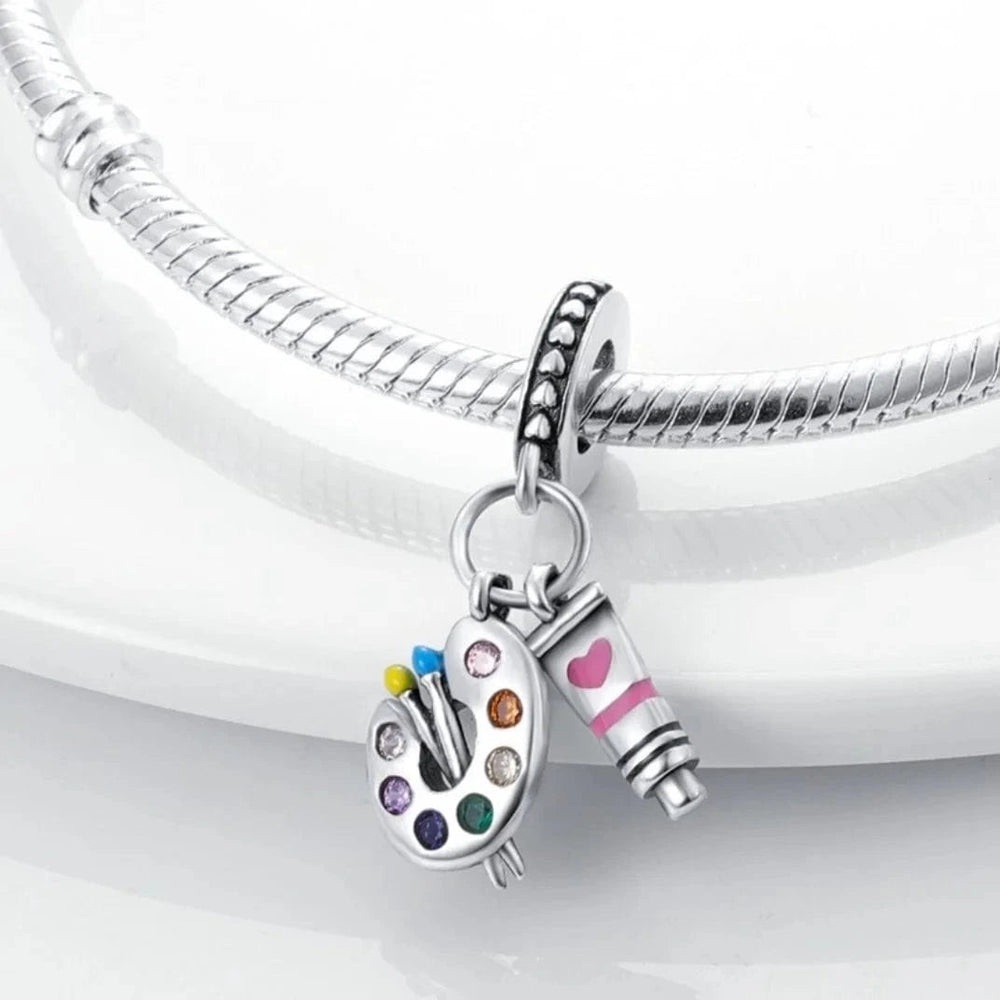 🌟 S925 Sterling Silver Artist Palette Dangle Charm - Picture 3 of 5